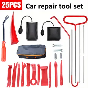 【FathersDayGift】25pcs door repair manual tools, durable wedge pump locksmith thickening kit air cushion long-distance gripping tool set, equipped with long-distance gripper and air wedge pump, suitable for car disassembly tool set (red)
