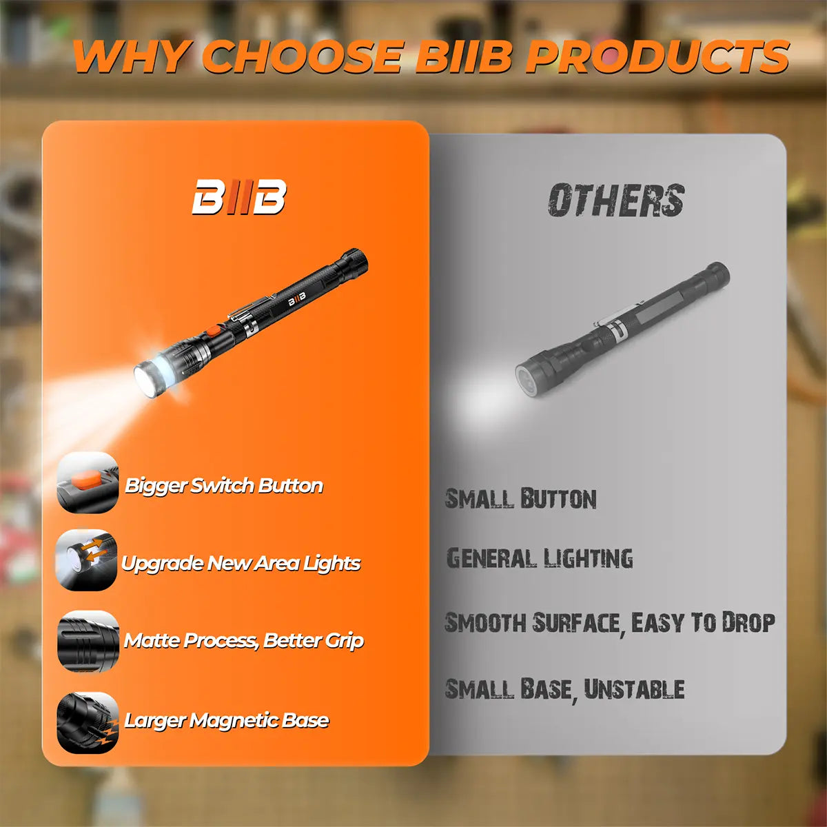 BIIB Fathers Day Gift for Husband Dad, Extendable Magnetic Pickup Tools - Telescoping Magnet with LED Flashlight Gifts for Men, Fathers Day Mens Gifts from Daughter Son, Birthday Gifts for Men Dad Him