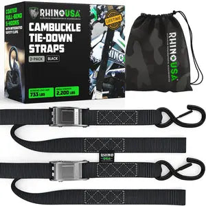 【FathersDayGift】Rhino USA 1" x 10' Retractable Ratchet Straps (select 2 pack or 4 pack) - Medium Duty Self Retracting Tie Down Straps for Truck, Cargo Trailer