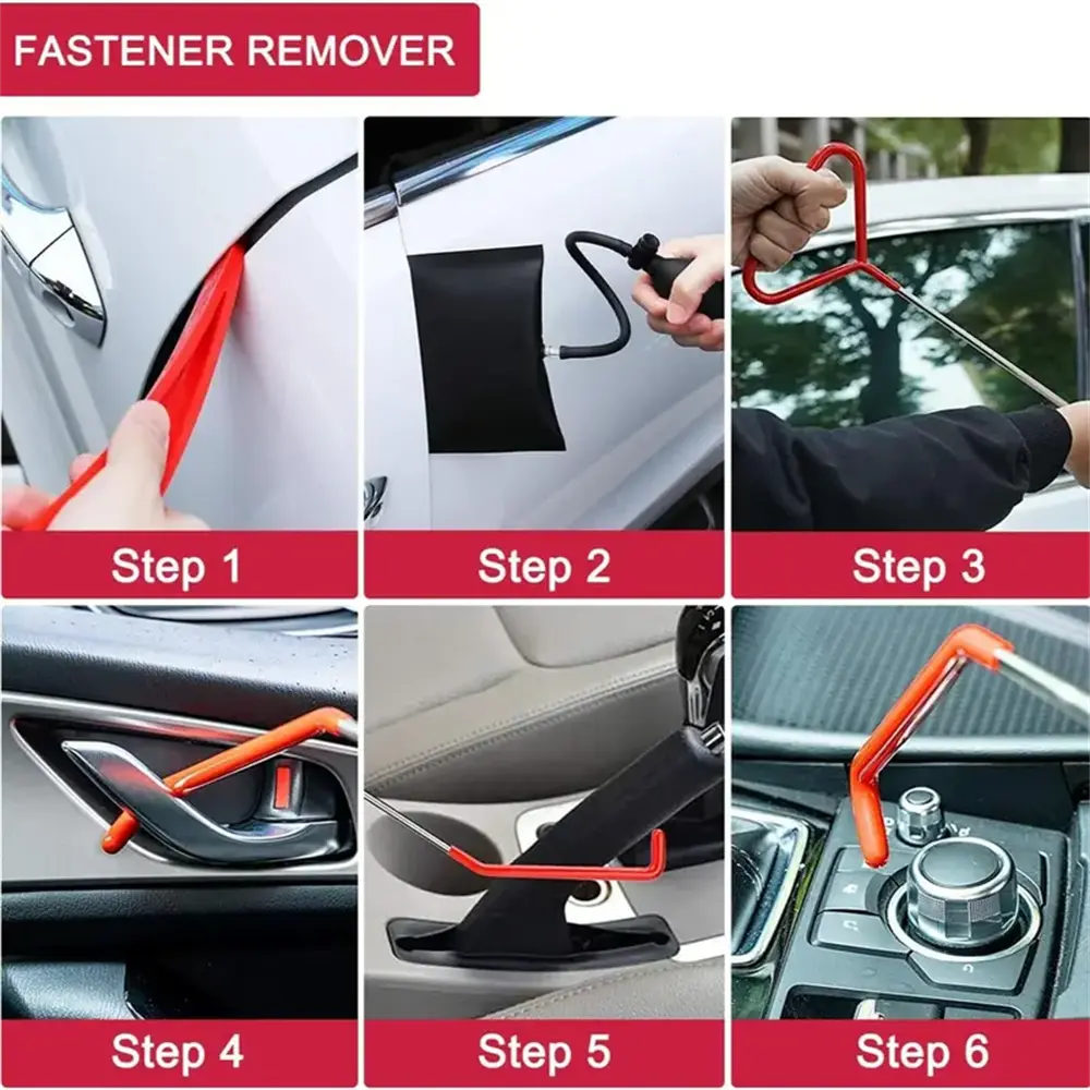 【FathersDayGift】25pcs door repair manual tools, durable wedge pump locksmith thickening kit air cushion long-distance gripping tool set, equipped with long-distance gripper and air wedge pump, suitable for car disassembly tool set (red)
