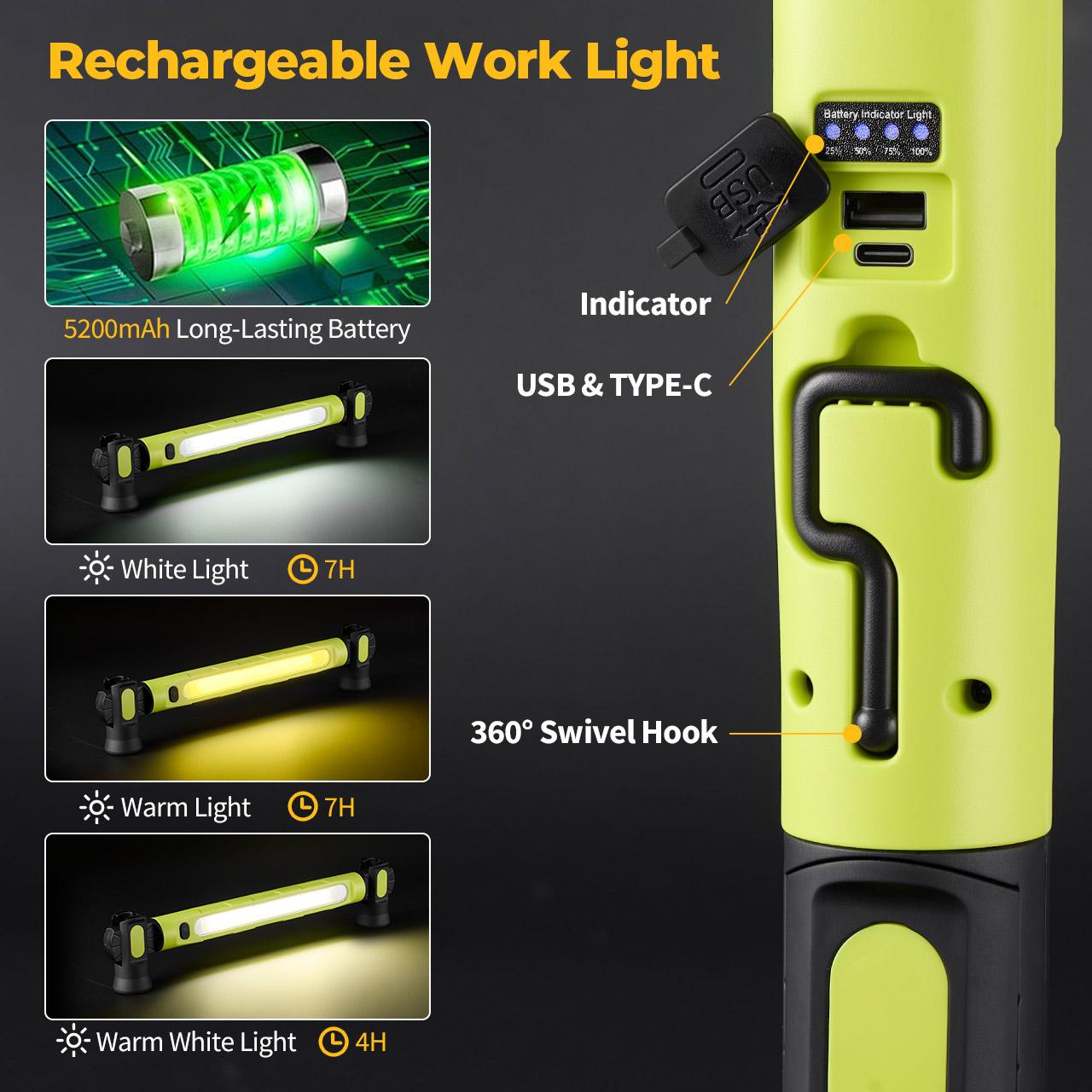 【FathersDayGift】BougeRV Under Hood Work Light Bar, 3000LM LED Magnetic Light Bar with Hooks, 5200mAh Cordless Rechargeable Hood Light, Single Pack, Ideal for Mechanic, Car Repair & Garage Use