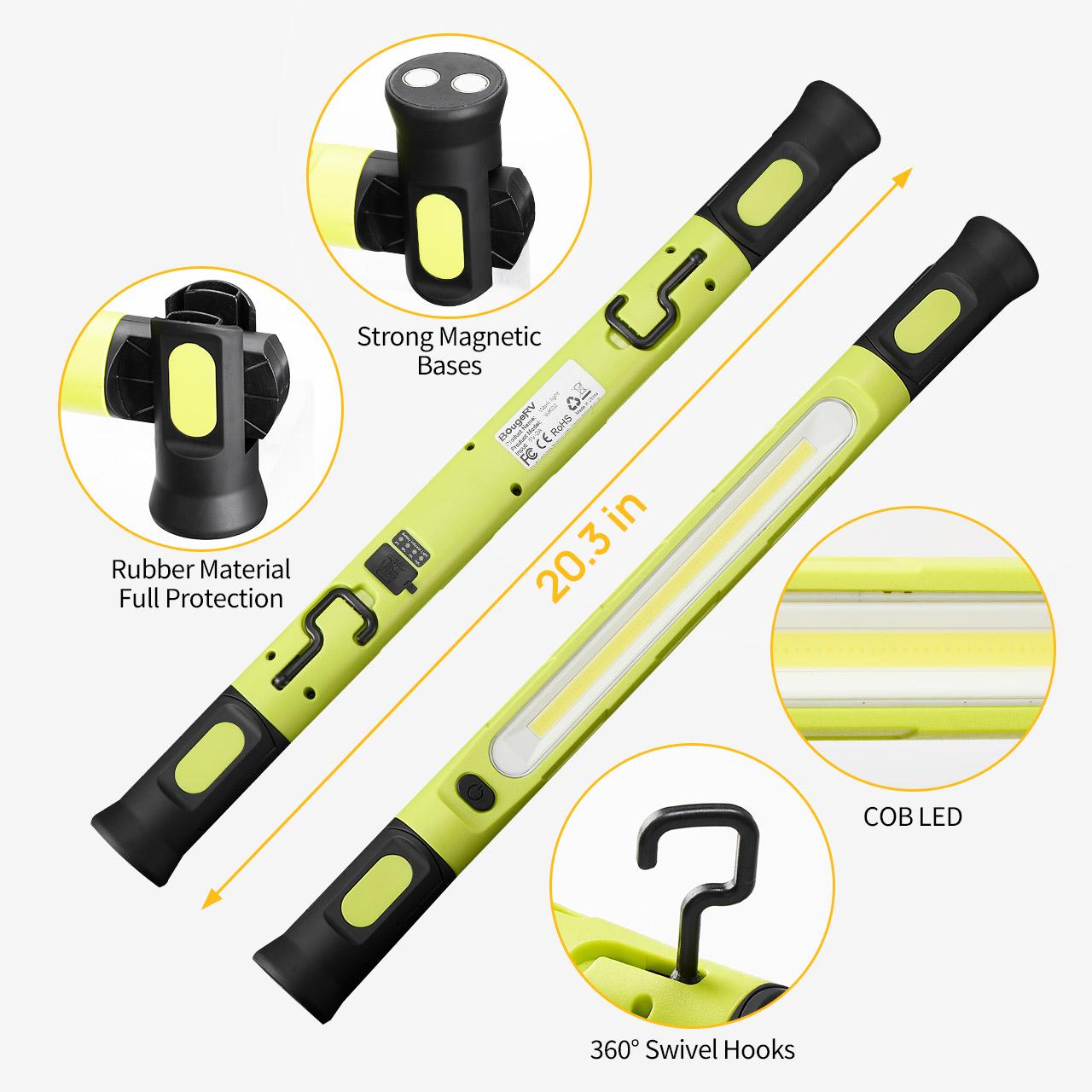 【FathersDayGift】BougeRV Under Hood Work Light Bar, 3000LM LED Magnetic Light Bar with Hooks, 5200mAh Cordless Rechargeable Hood Light, Single Pack, Ideal for Mechanic, Car Repair & Garage Use